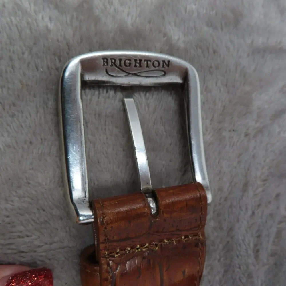 Vintage Brighton Unisex Brown Leather Silver Buckle Croc Embossed Belt‎ Size 40